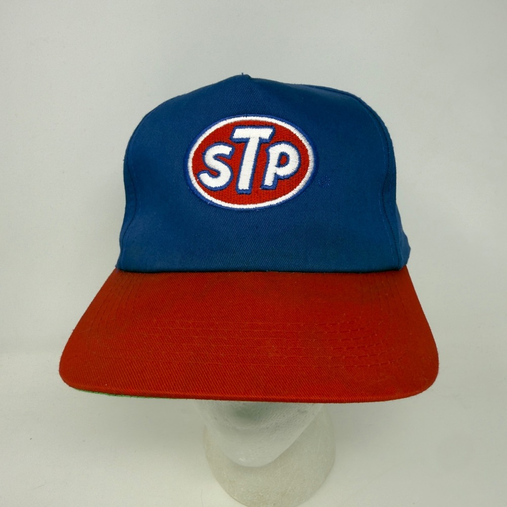 Vintage STP Racing Snapback Hat Blue Red 100% Cotton Twill AB Emblems Cap